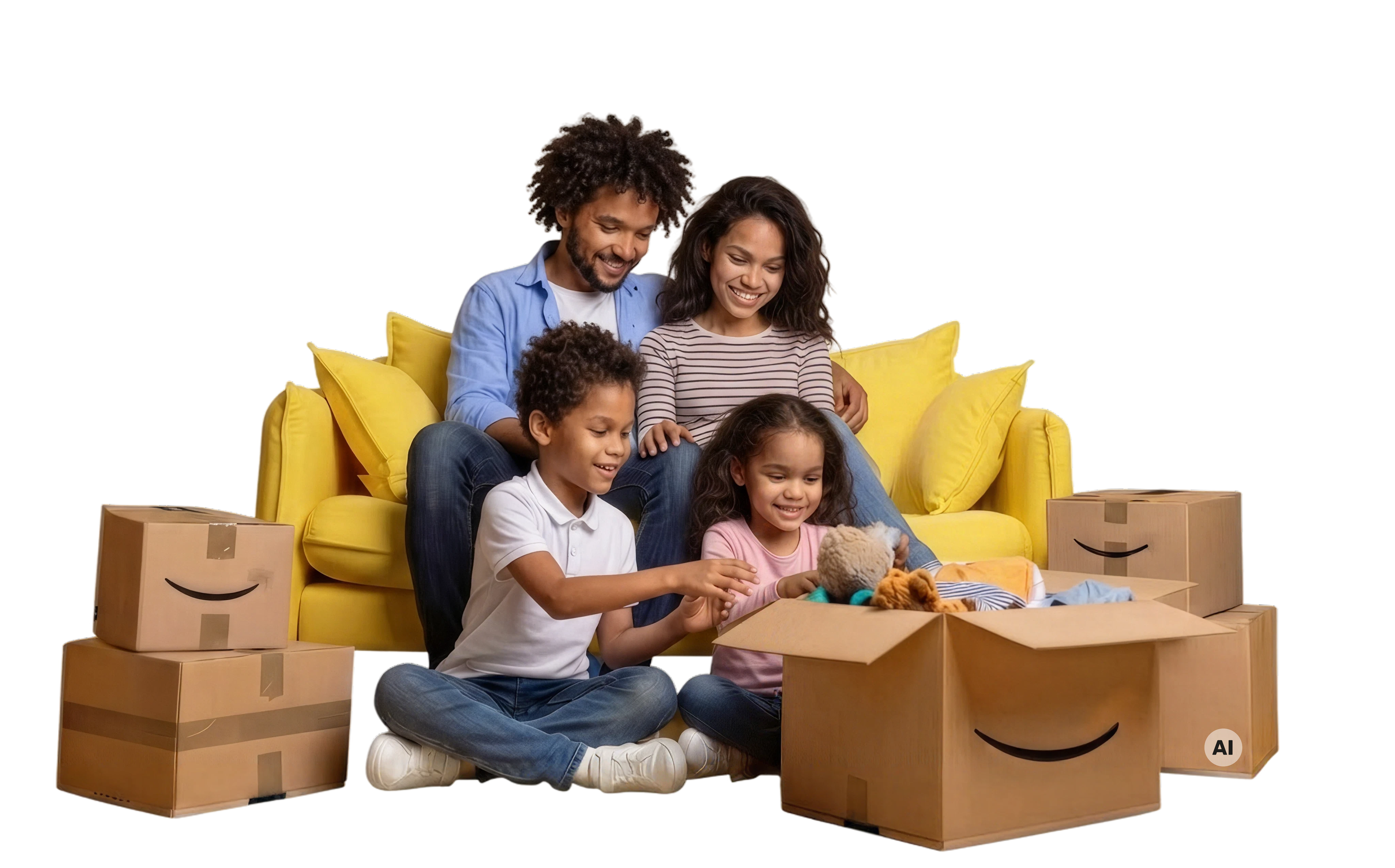 Famille à La Réunion recevant sa commande Cart'In